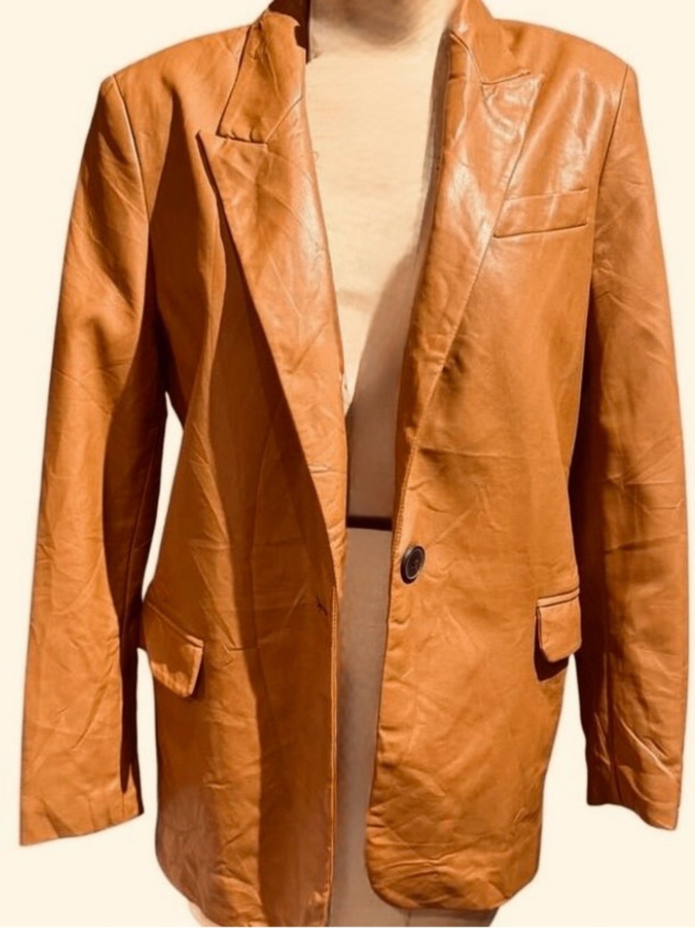 Stradivarius - Cognac Brown Faux Leather Blazer